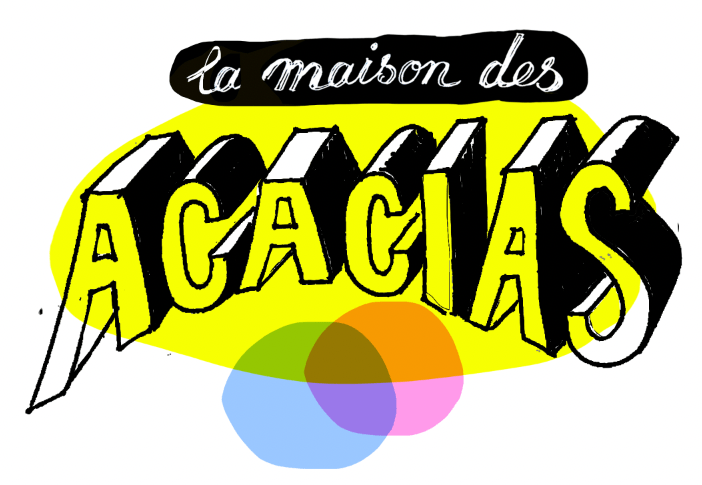 logo simplifié la maison des acacias sur fond jaune